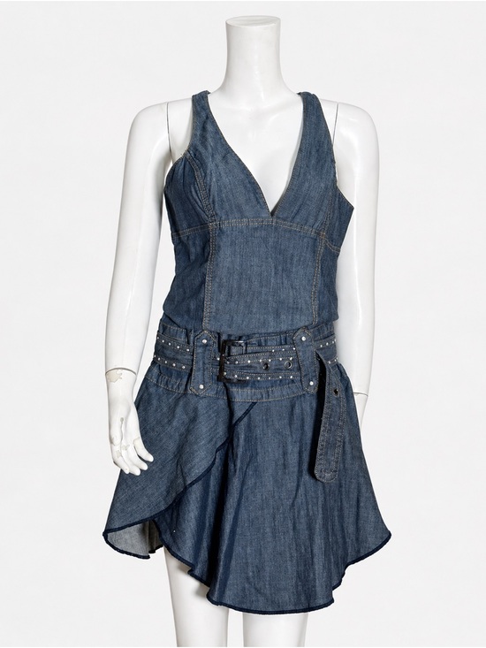 Dresses & Skirts - Sleeveless Dark Denim Mini Dress with Studded Belt